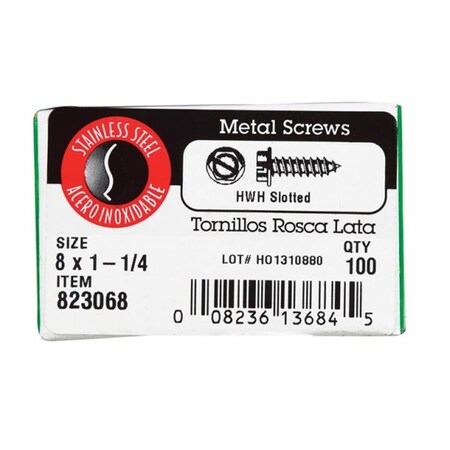 Hillman Sheet Metal Screw, #8 x 1-1/4 in, Stainless Steel Flange Hex Head Hex Drive, 100 PK 76516